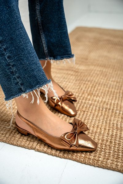 LAMİNTA Heju Copper Bow Detailed Flat Heeled Women's Ballerinas