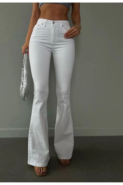 AKŞEN GİYİM Plus Size Spanish Flare Summer Denim Fabric Lycra High Waist Women's Jeans Pants