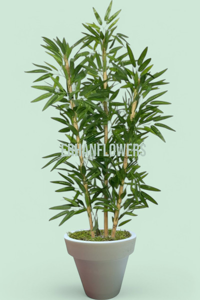 ERHAN FLOWERS ÇİÇEK & DEKORASYON 150 cm ıslak doku bambu ağaç beyaz plastik s...