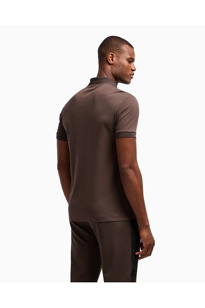 EA7 Ανδρικό μπλουζάκι Slim Fit Polo με κοντομάνικο καφέ με χρυσό λογότυπο EA7