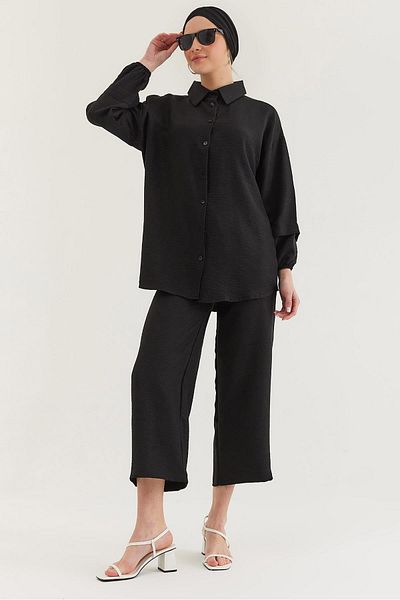 CALİENTE Shirt Pants Wrinkled Fabric Suit Black