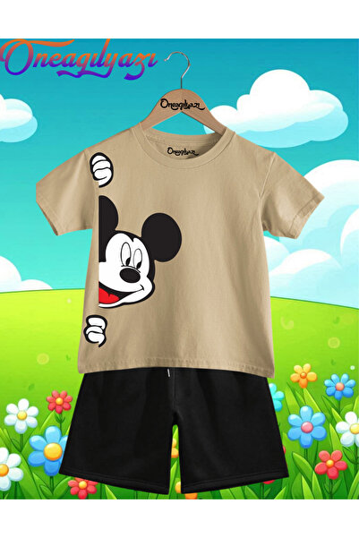oneagılyazı Mickey Yanda Štampano Oversize kroj Dječje šortseve T-shirt seta