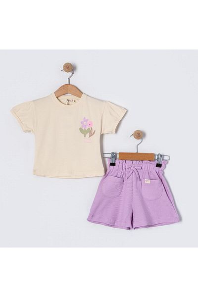 KIPIRIK BABY Girl's Lilac Floral Patterned Shorts Suit