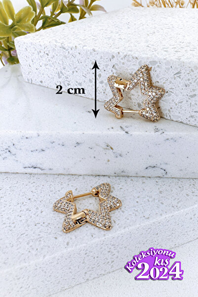 İsisra Xuping Vip Seri Zircon Stone Gold Color Steel Star Hoop Earrings (2 cm)