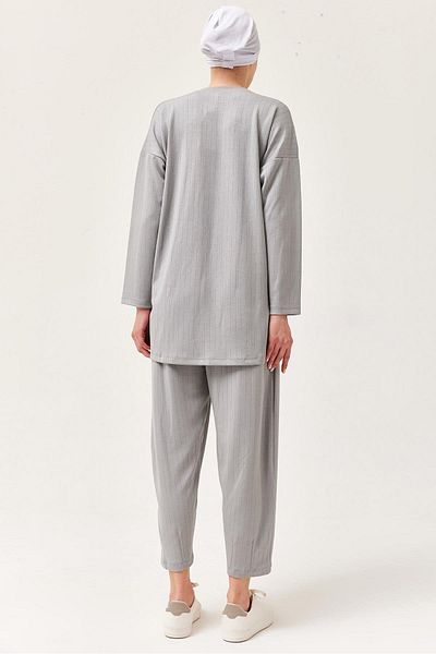 CALİENTE Relaxed Cut Crew Neck Double Suit Gray