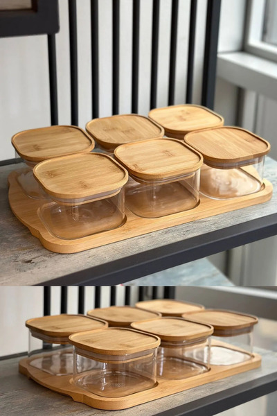 welcomein 6'lı Bambu Kapaklı 300 ml Sızdırmaz Cam Kahvaltılık Seti Saklama Kabı