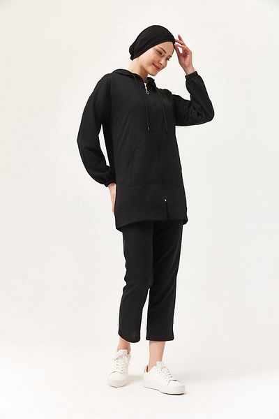 CALİENTE Women's Hooded Zippered Double Suit Black
