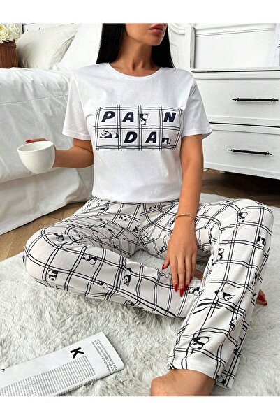 VG BOND MODA Combed Cotton Print Detailed Short Sleeve Women's Double Pajamas Set Vg135