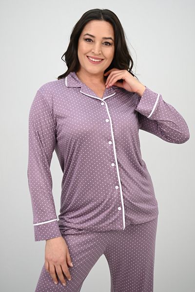 Koza Butik Women's Plus Size Long Sleeve Front Button Pajama Set 4234-25