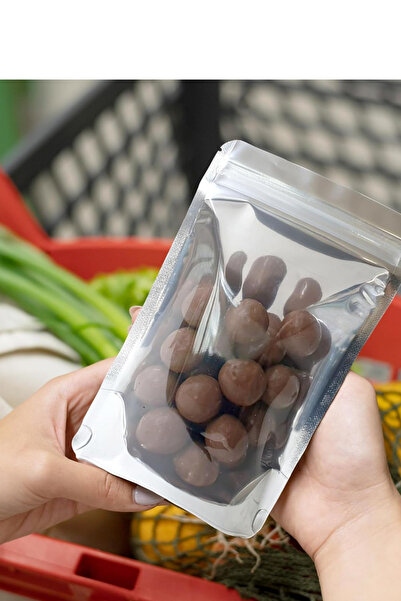 Dekals 20 Adet 13x22 Gıda Uyumlu Kilitli Şeffaf Metalize Doypack Poşet Çok Amaçlı Saklama Poşeti