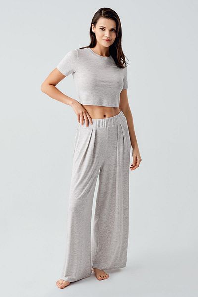 Artış Short Sleeve Crop Wide Leg Stretchy Viscose Pajama Set