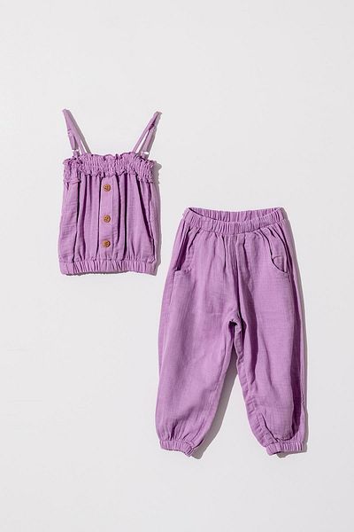 KIPIRIK BABY Girl's Poplin Suit with Lilac Trousers