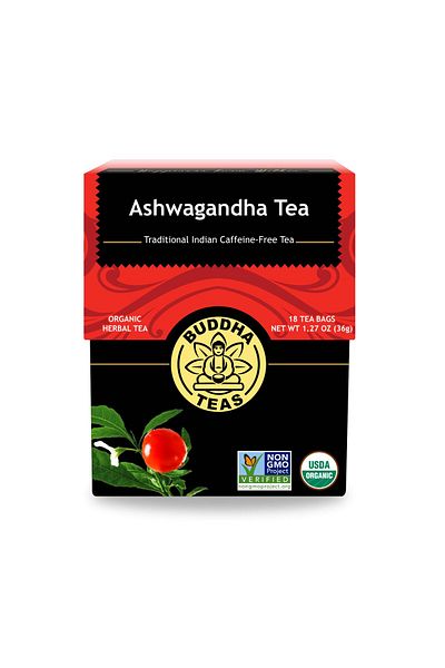 Buddha Teas Organic Ashwagandha Root Tea - Herbal, Antioxidants, Caffeine-Free, Kosher, Non-GMO - 18 Tea Bags