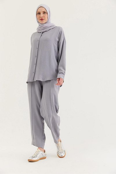 CALİENTE Shirt Trousers Wrinkled Fabric Suit Gray