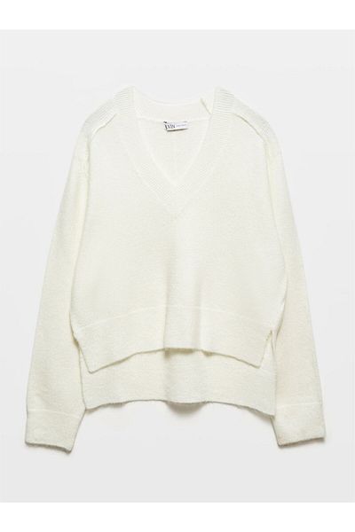 S'amore Clothing Vv Collar Stitching Slit Detailed Knitwear Sweater