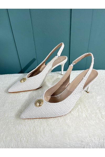Zişan Shoes Medallion Tweed Fabric 7cm Heeled Women's Shoes