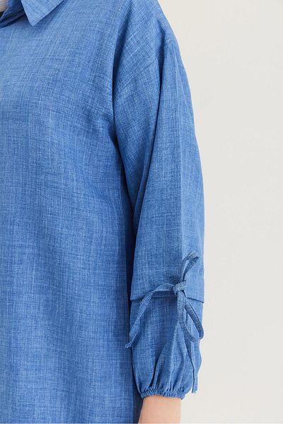 CALİENTE Sleeve Gathered Shirt Pants Double Suit Blue
