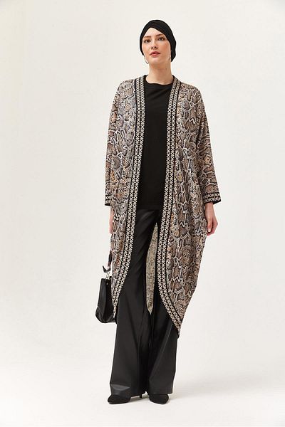 CALİENTE Oversize Stripe Detailed Kimono Cardigan Mink