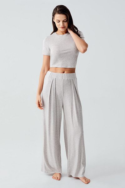Artış Short Sleeve Crop Wide Leg Stretchy Viscose Pajama Set