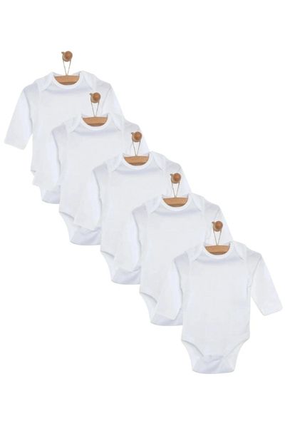 mixibaby Mixi Baby Cotton Snap Fastener Baby Bodysuit Crew Neck Set of 5 Long Sleeve