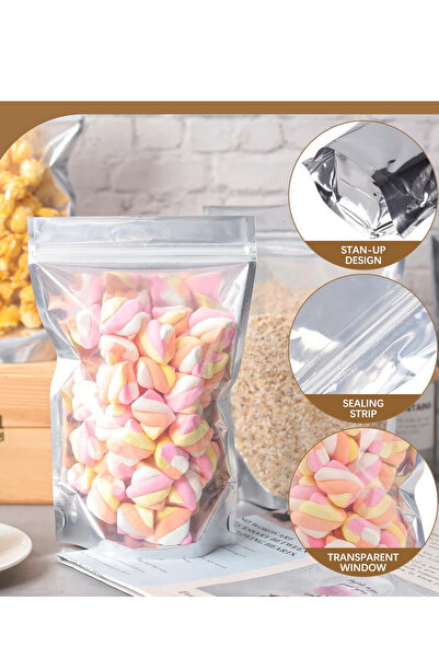 Dekals 20 Adet 11x18 Şeffaf Metalize Kilitli Doypack Poşet Nem Ve Hava Geçirmez Gıda Ambalajı