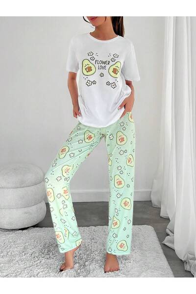 VG BOND MODA Combed Cotton Print Detailed Short Sleeve Women's Double Pajamas Set Vg135