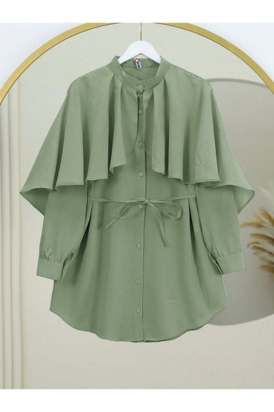 Modamorfo Poplin Shirt with Stand Collar and Cape Detail -Çağla Y.