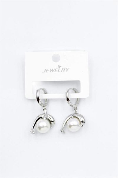 MENESSA Pearl Dolphin Earrings - Silver