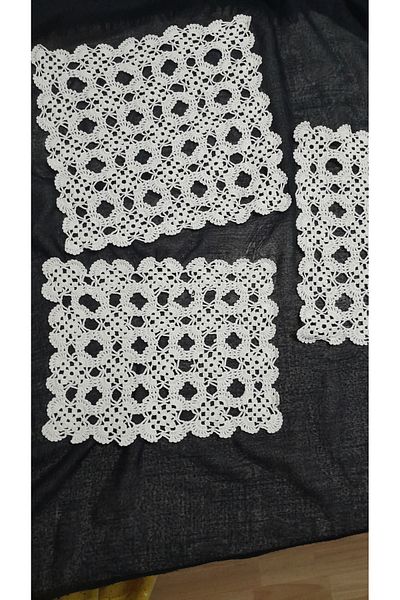 Papatyam 2Pcs 25X25 & 1Pcs 25X19 Hand Knitting Crochet - Lace / Vintage / Dowry Lace / Cotton Rope