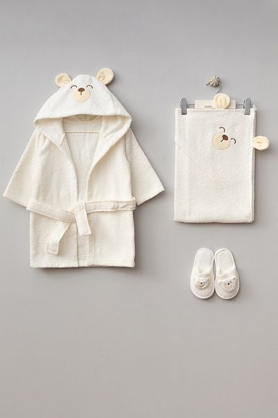 Bebitof Baby Bathrobe Set with Cute Dog Figure 0-2 Years Old, Boxed