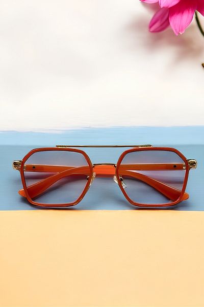 Eyesofia Bild Unisex Vintage Blue Glass Orange Frame Sunglasses