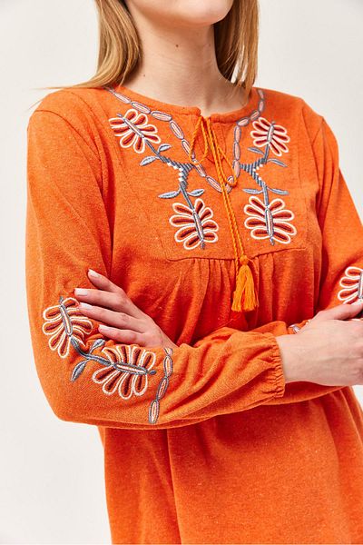 CALİENTE Front Embroidered Tasseled Double Suit Orange