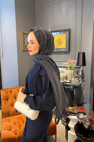 carell Yarem Demirci's Choice Cotton Silk Shawl Anthracite Houndstooth Pattern