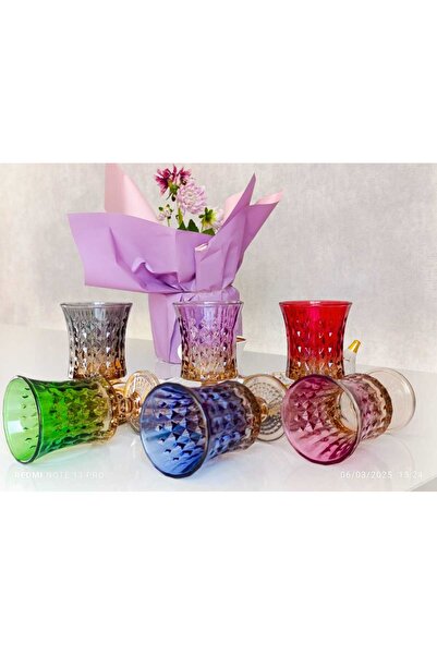 bellanest Eliişi-KRD-Çift Rengarenk Kristal Su-Meşrubat Bardağı-Kahveyanı Bar...