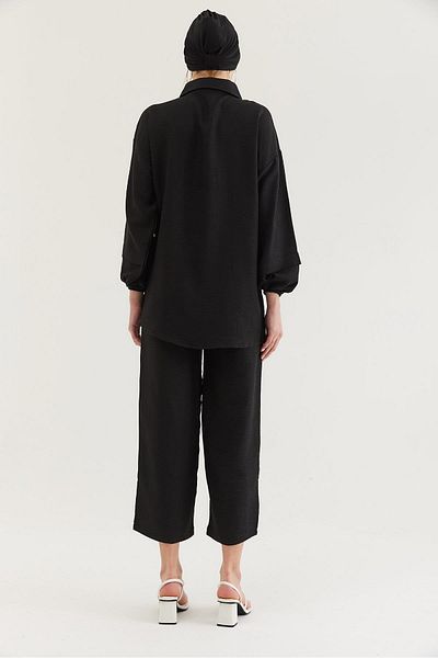 CALİENTE Shirt Pants Wrinkled Fabric Suit Black