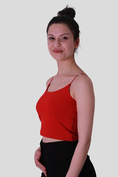trender Crop Elastic Strap Red Women's Sleeveless T-Shirt 582-04