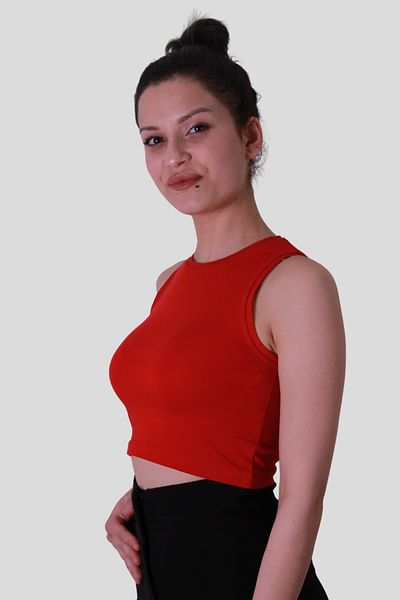 trender Crop Red Women's Sleeveless T-Shirt 587-04