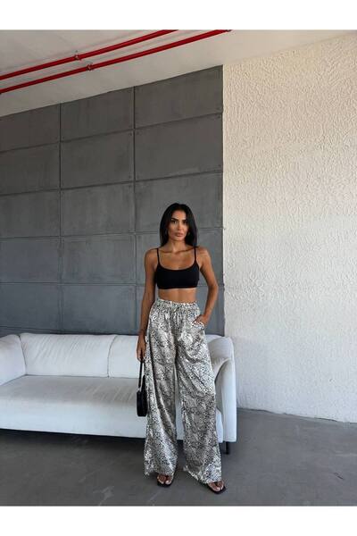 FioriModa Pantaloni din satin cu talie elastică