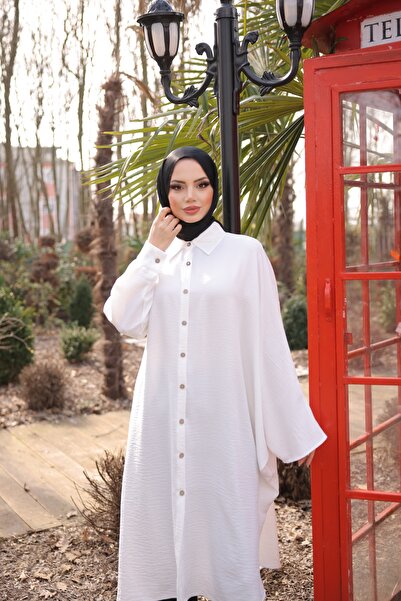 Esre Store 4503 - J-7 - Keten Uzun Tunik Beyaz