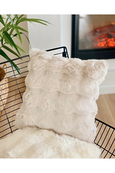 Hestia Home Bubble Kırlent Kılıfı - Tavşan Tüyü - Çift Taraflı ve Gizli Fermuarlı Yastık Kılıfı