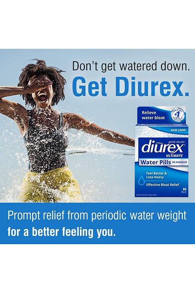 Diurex Ultimate Re-Energizing Water Pills - Max Strength Diuretic - Relieve Water Bloat - 60 Count