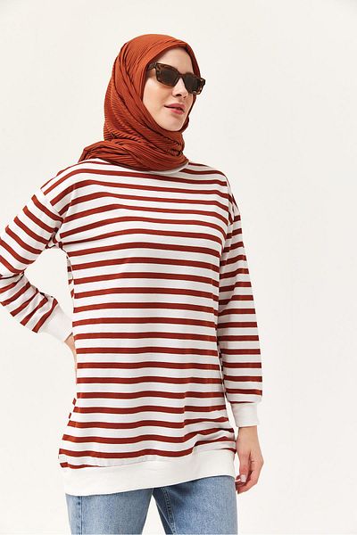 CALİENTE Ριγέ Oversize Τουνίκ Καφέ