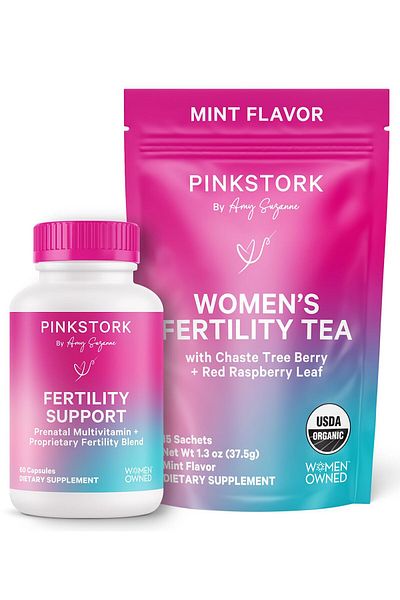 Pink Stork Fertility Bundle: Conception Tea & Prenatal Vitamins with Ashwagandha, Inositol, Vitex, Folate