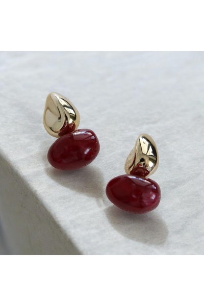 vina's atelier Bordo Doğal Taş Çelik Küpe