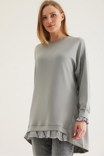 CALİENTE Modal Tunic Gray with Shirt Garnish