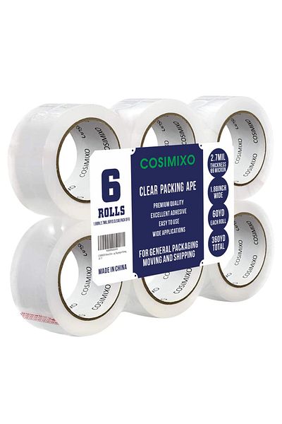 COSIMIXO Heavy Duty Packing Tape 2.7mil x 1.88 x 60yds, 6 Rolls, 3 Core, Clear, for Packing & Moving