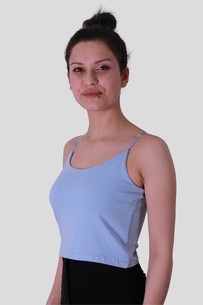 trender Crop Elastic Strap Light Blue Women's Sleeveless T-Shirt 582-04