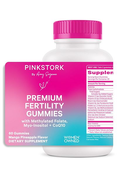 Pink Stork Premium Fertility Gummies for Women - Prenatal with Inositol, CoQ10, Folate & Vitamins, 60ct