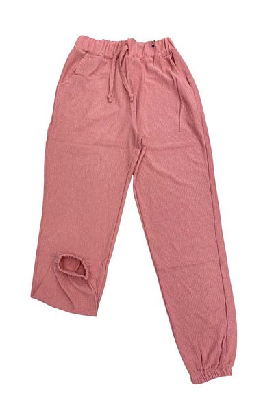 fearlessmoda Bürümcük Fabric Pink Women's Trousers with Elastic Waist and Legs
