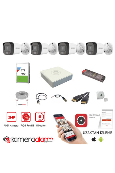 Hikvision 4 Kameralı Mikrofonlu Gece Gündüz Renkli Güvenlik Kamera Seti - 2TB...